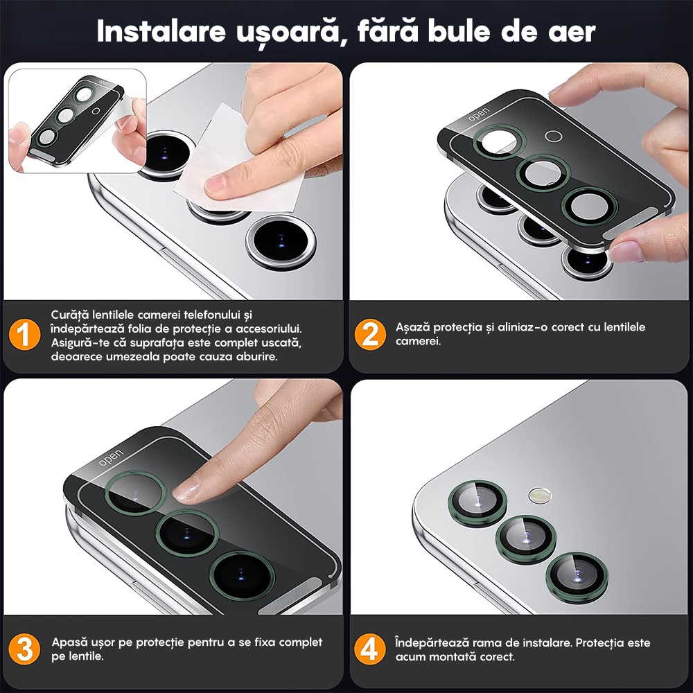 Folie Protectie Lentile Camera compatibila cu Samsung Galaxy S25, CASEY STUDIOS™ MaxDefense+, Ultra HD, Anti Amprente, Anti Zgarieturi, Anti Socuri, Verde