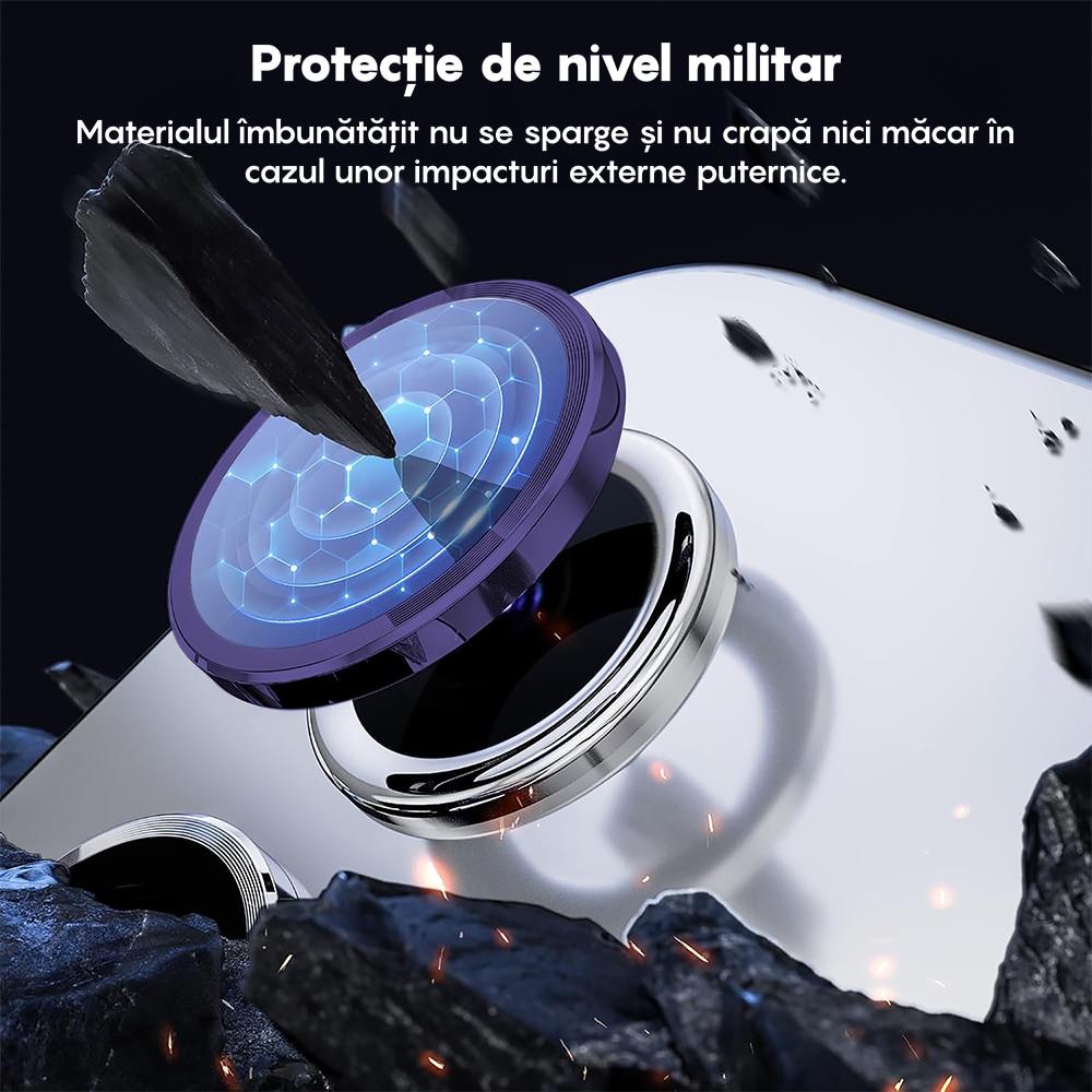 Folie Protectie Lentile Camera compatibila cu Samsung Galaxy S24, CASEY STUDIOS™ MaxDefense+, Ultra HD, Anti Amprente, Anti Zgarieturi, Anti Socuri, Mov Inchis