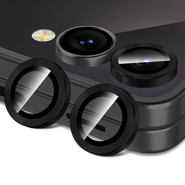 Протектор за обектив на камера, съвместим със Samsung Galaxy Z Flip5, CASEY STUDIOS™ MaxDefense+, Ultra HD, против пръстови отпечатъци, против надраскване, против удар, черен