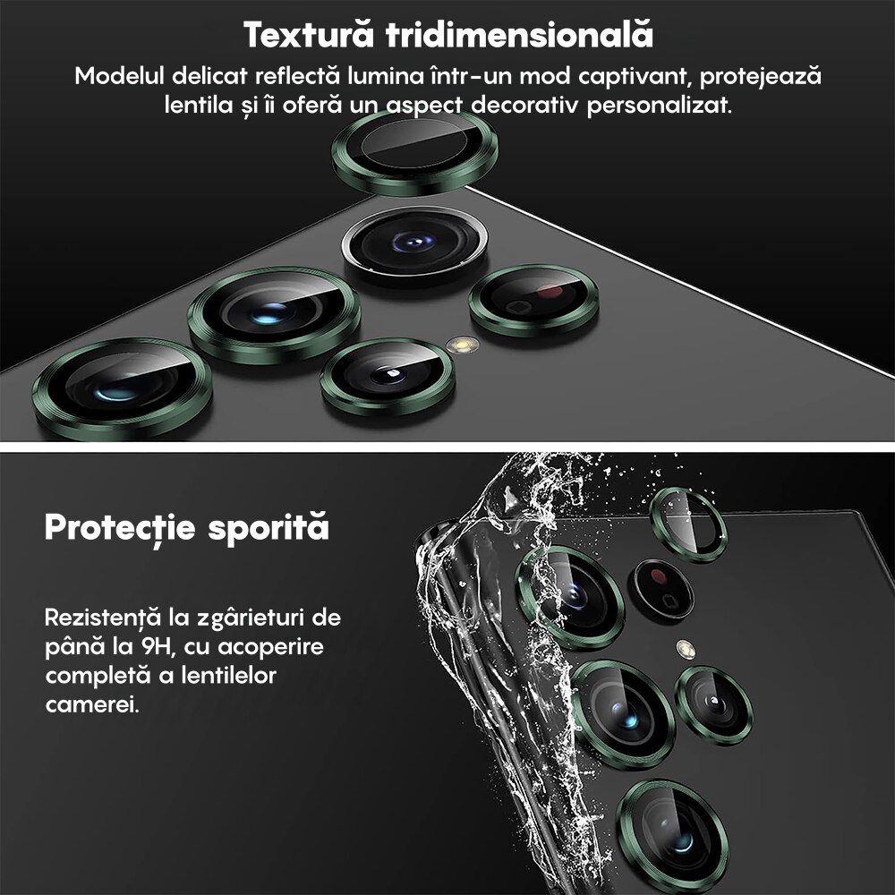 Folie Protectie Lentile Camera compatibila cu Samsung Galaxy S24 Ultra, CASEY STUDIOS™ MaxDefense+, Ultra HD, Anti Amprente, Anti Zgarieturi, Anti Socuri, Verde