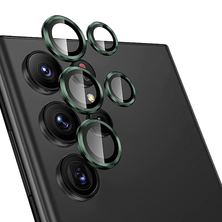 Протектор за обектив на камера, съвместим със Samsung Galaxy S22 Ultra, CASEY STUDIOS™ MaxDefense+, Ultra HD, против пръстови отпечатъци, против надраскване, против удари, зелен