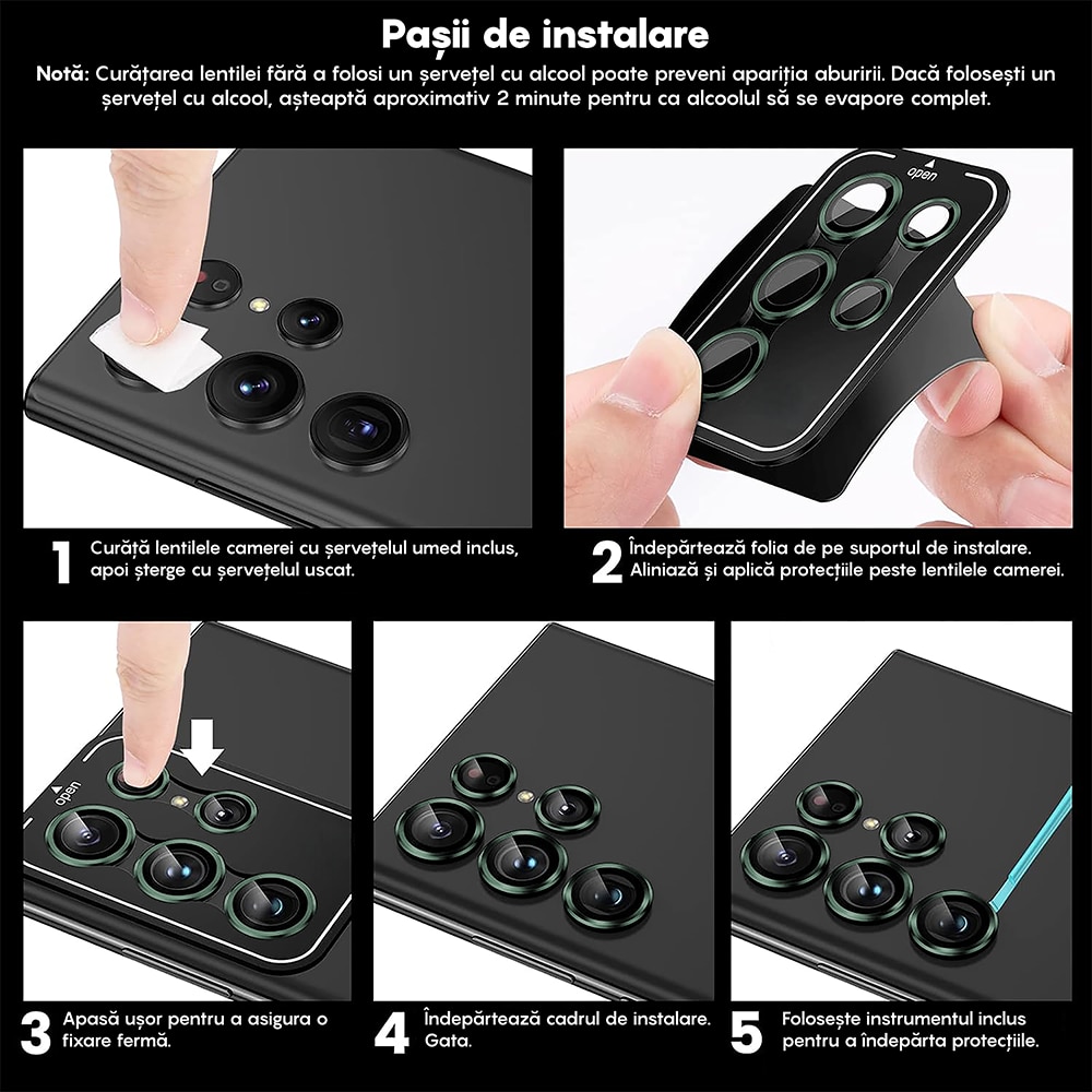 Folie Protectie Lentile Camera compatibila cu Samsung Galaxy S24 Ultra, CASEY STUDIOS™ MaxDefense+, Ultra HD, Anti Amprente, Anti Zgarieturi, Anti Socuri, Verde
