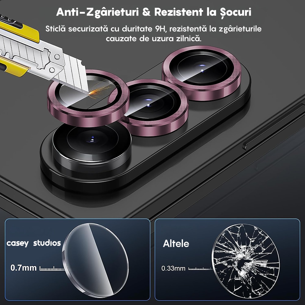 Folie Protectie Lentile Camera compatibila cu Samsung Galaxy Z Fold6, CASEY STUDIOS™ MaxDefense+, Ultra HD, Anti Amprente, Anti Zgarieturi, Anti Socuri, Roz