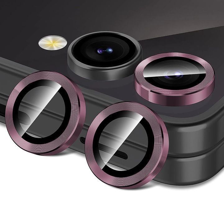 Протектор за обектив на камера, съвместим със Samsung Galaxy Z Flip5, CASEY STUDIOS™ MaxDefense+, Ultra HD, против пръстови отпечатъци, против надраскване, против удар, розов