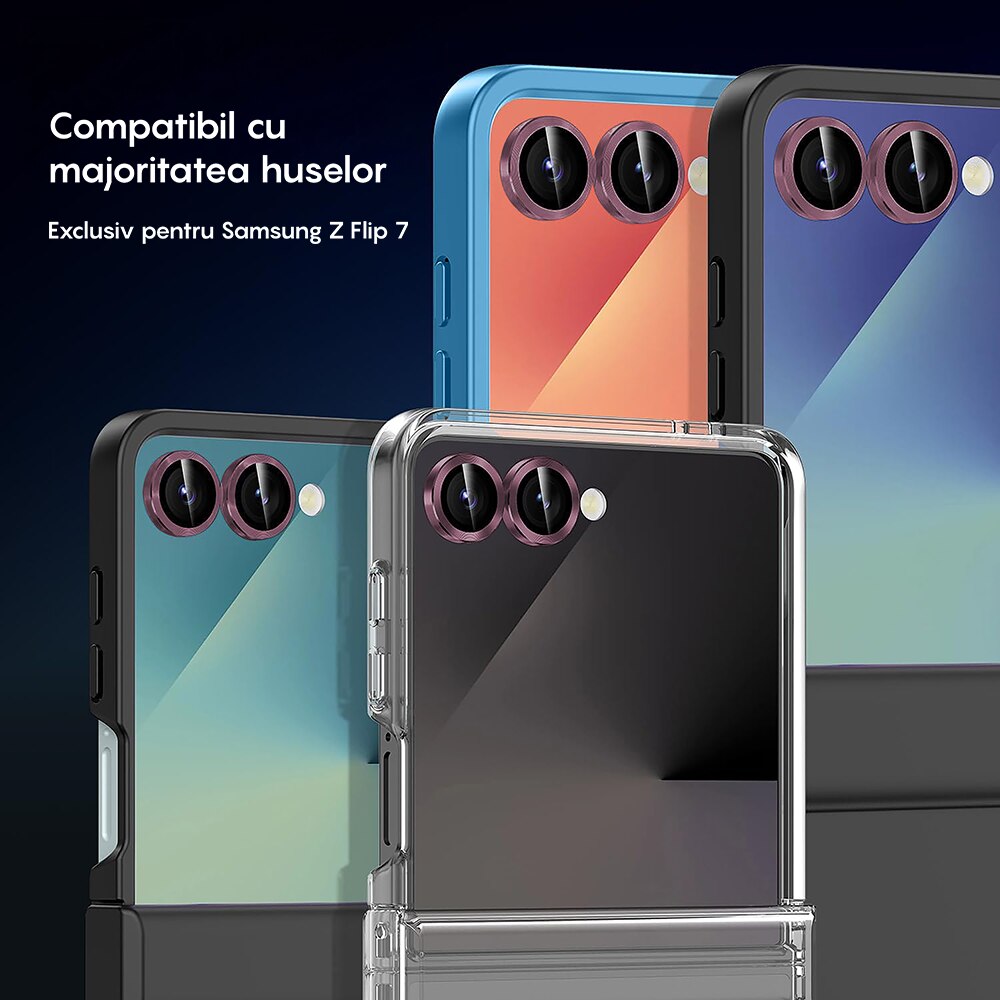 Folie Protectie Lentile Camera compatibila cu Samsung Galaxy Z Flip7, CASEY STUDIOS™ MaxDefense+, Ultra HD, Anti Amprente, Anti Zgarieturi, Anti Socuri, Roz