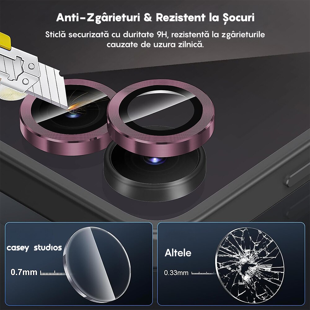 Folie Protectie Lentile Camera compatibila cu Samsung Galaxy Z Flip7, CASEY STUDIOS™ MaxDefense+, Ultra HD, Anti Amprente, Anti Zgarieturi, Anti Socuri, Roz
