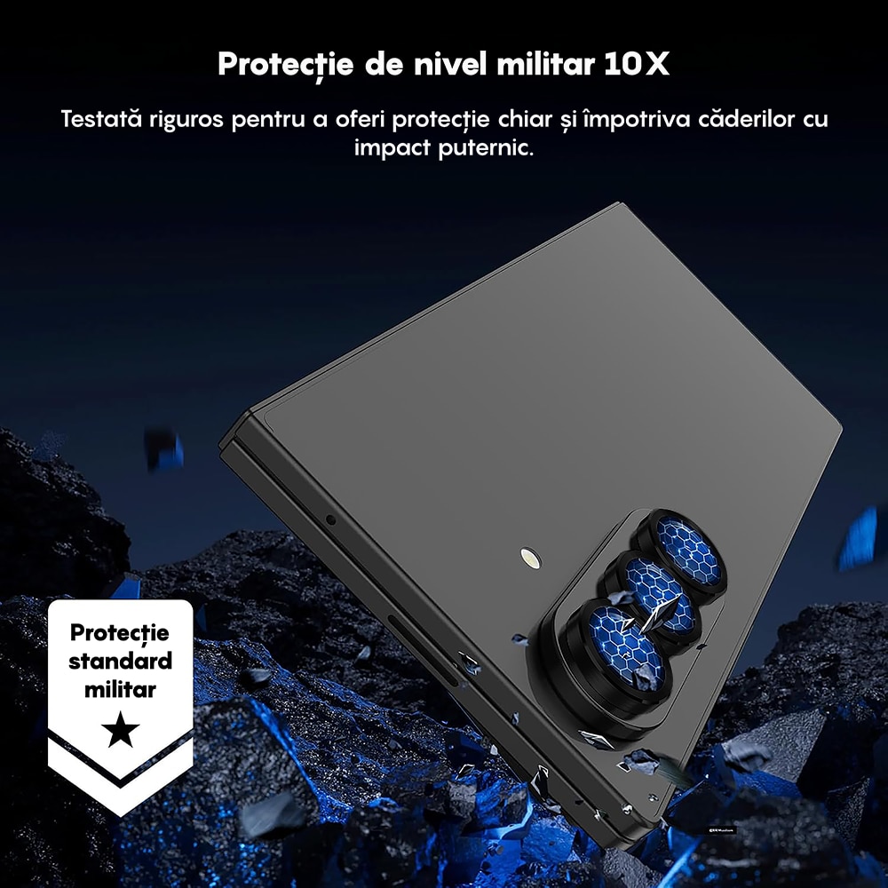 Folie Protectie Lentile Camera compatibila cu Samsung Galaxy Z Fold6, CASEY STUDIOS™ MaxDefense+, Ultra HD, Anti Amprente, Anti Zgarieturi, Anti Socuri, Negru