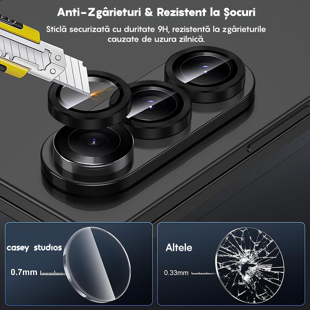 Folie Protectie Lentile Camera compatibila cu Samsung Galaxy Z Fold6, CASEY STUDIOS™ MaxDefense+, Ultra HD, Anti Amprente, Anti Zgarieturi, Anti Socuri, Negru