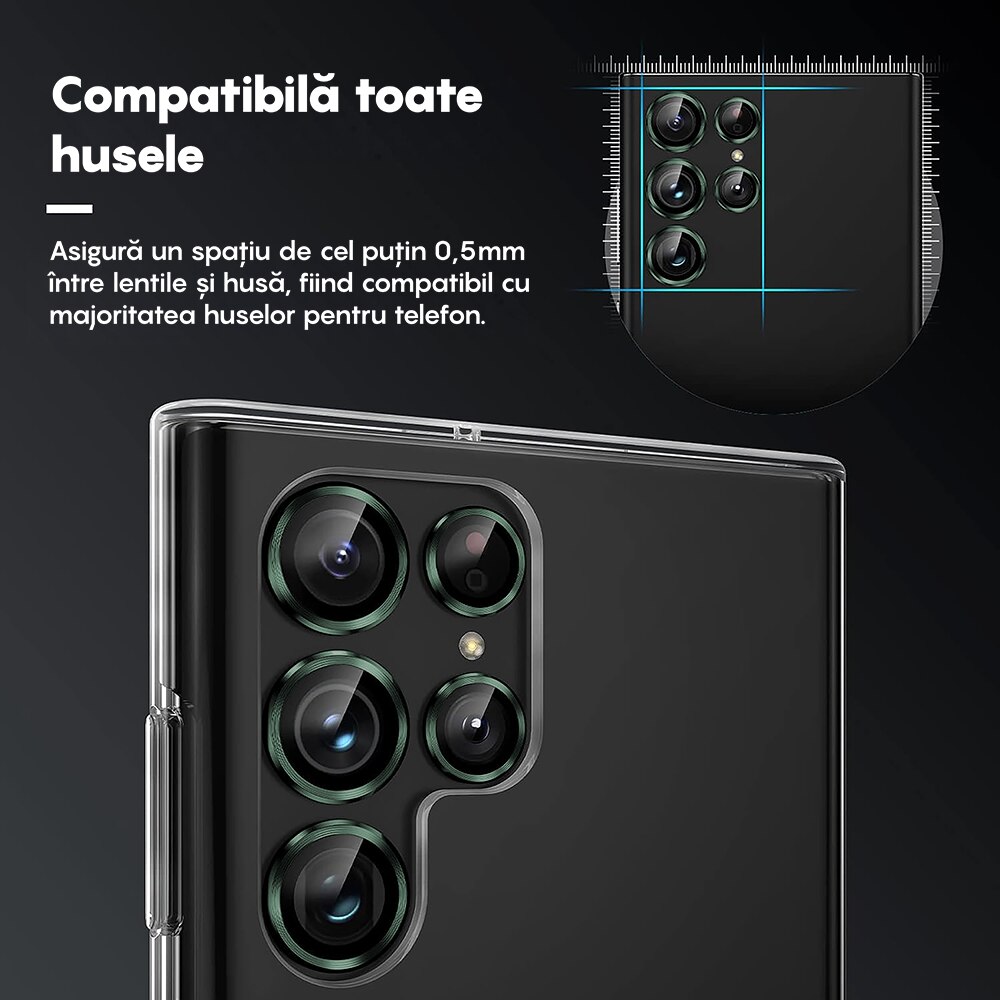 Folie Protectie Lentile Camera compatibila cu Samsung Galaxy S24 Ultra, CASEY STUDIOS™ MaxDefense+, Ultra HD, Anti Amprente, Anti Zgarieturi, Anti Socuri, Verde