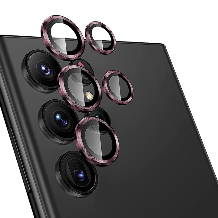 Folie Protectie Lentile Camera compatibila cu Samsung Galaxy S22 Ultra, CASEY STUDIOS™ MaxDefense+, Ultra HD, Anti Amprente, Anti Zgarieturi, Anti Socuri, Roz