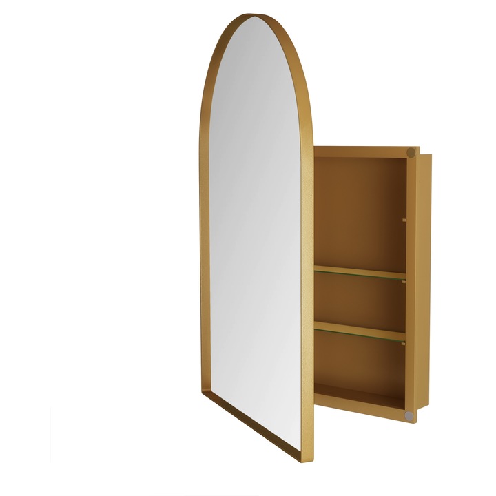 Dulap oglindă UWOT, arcuit, auriu, 91x61cm, cu rafturi reglabile, pentru baie, sufragerie și dormitor