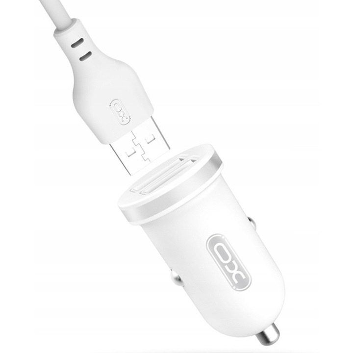 Incarcator auto XO TZ08 2x USB 2,1A, alb, cu cablu USB-C