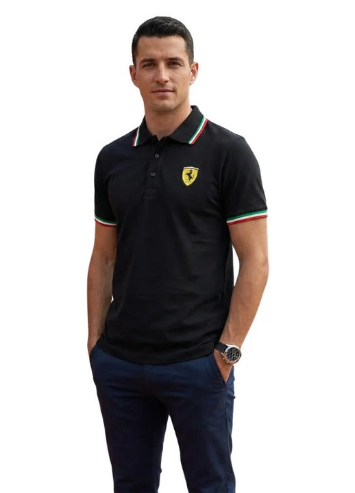 Tricou Polo Barbati Puma Ferrari Italy Flag Piquet, bumbac, scurt, negru, 3XL INTL