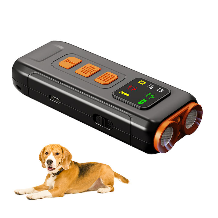 Dispozitiv de descurajare a latratului pentru caini, reincarcabil, lanterna LED, 35ft raza, negru