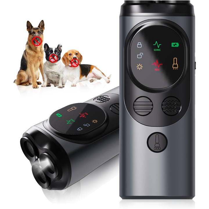 Dispozitiv dresaj caini 3 in 1, 3 emitatoare, raza 50FT, lanterna, fara soc, pentru toate dimensiunile cainilor