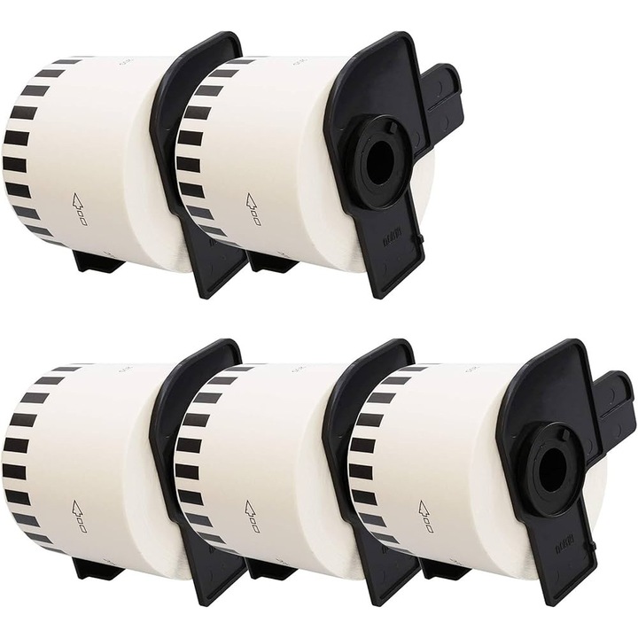 Комплект от 5 ролки непрекъсната лента DK 22205 62 мм X 30.48 м бял фон черен текст съвместими с Brother P-Touch QL 1000 QL 1050 QL 1060 N QL 500 QL 550 QL 560 QL 570 QL 580 QL 650 QL 700 QL 710 QL 720 NW Brother P-Touch QL 800 QL 810 W QL 820 NWB