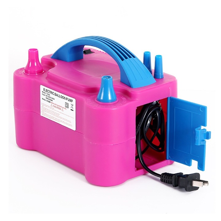 Pompa electrica de umflat baloane, ATT, 2 Duze, 600 W, 20 x 15 x 12 cm, Roz