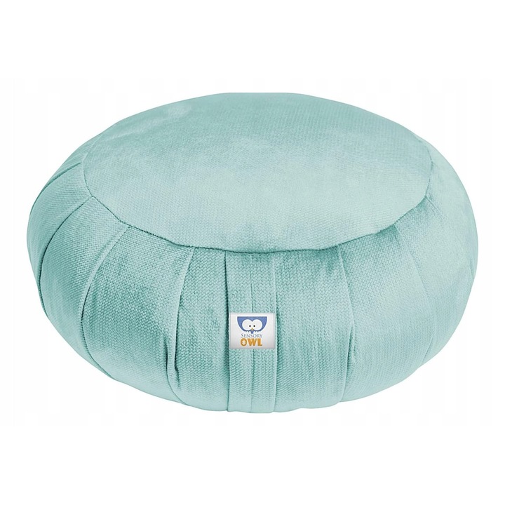 Perna Meditatie Zafu, Sensory Owl, Catifea Oeko-Tex, Umplutura Hrisca, Yoga si Relaxare, 35x18 cm, 2.3 kg, Verde menta
