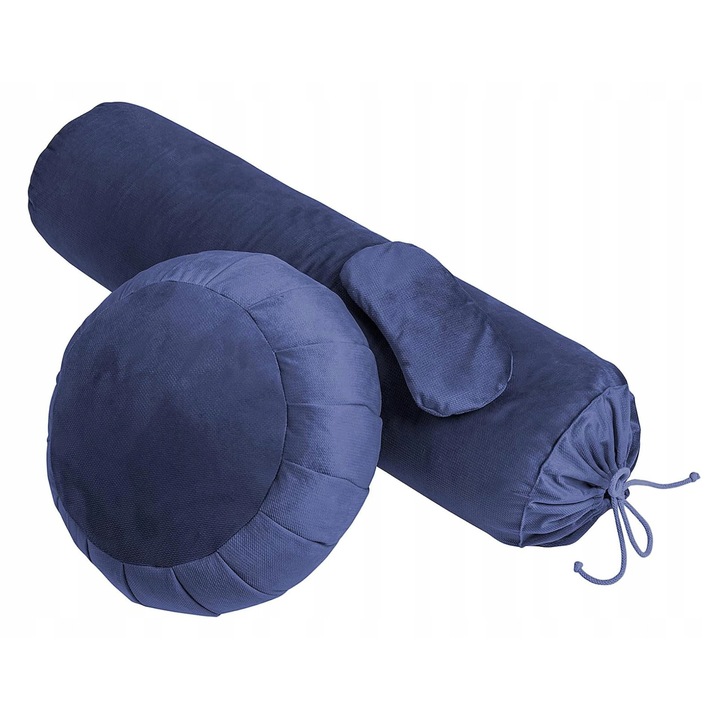 Set Yoga Senzorial 3 in 1, Sensory Owl, Bolster, Perna Zafu, Masca Ochi, Umplutura Naturala Hrisca si In, Bleumarin