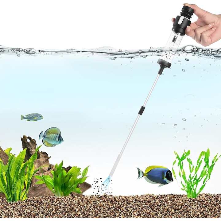 Aspirator Nisip Acvariu, Bedee, 3 in 1, poate fi fertilizat pentru tinte specifice, poate fi hranitor pentru corali si pesti, Retractabil 13~21 inch, pentru Curatarea si Filtrarea Acvariului, Negru