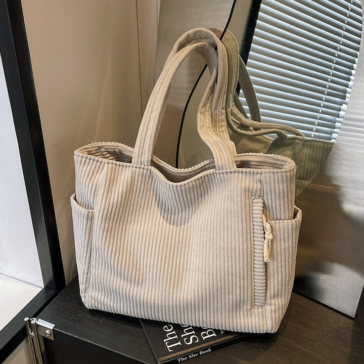 Retro Kordbársony Női Tote Táska, LUXWTB, Többzsebes, Nagy Kapacitású és Tartós, Válltáska, Alkalmas mindennapi utazáshoz, kirándulásokhoz és ünnepi ajándékokhoz