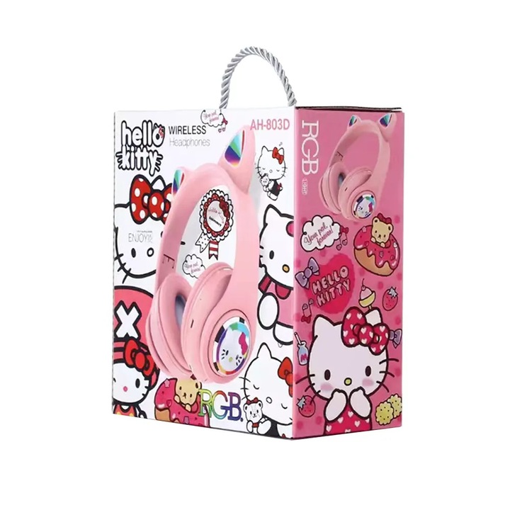 Căști fără fir, Hello Kitty, Lumină RGB, Bluetooth, Roșii