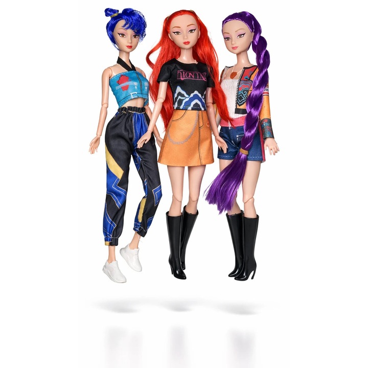 Set 3 Papusi Muzicale 32 cm Kpop Demon Hunters / K-pop Demon Hunters - Vanatorii de demoni - tinute colorate