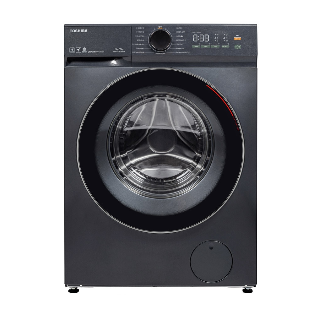 Masina de spalat rufe cu uscator Slim Toshiba TWD-T21BU90UWBK(MG), Inverter, Wi-Fi, Steam, Baby Care, Ultra Fine Bubble, Aroma+, Drum Clean, 8/6 kg, 1400 rpm, Clasa A/E, Inox inchis