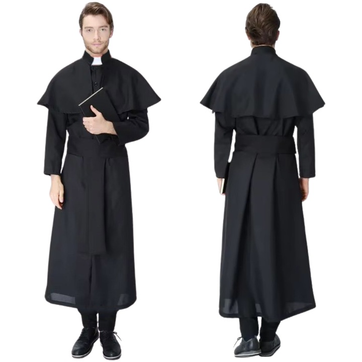 Costum de carnaval KORBI, preot, sutana, L, negru, set