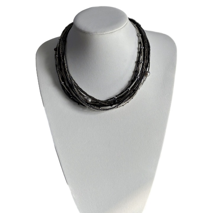 Colier multisir, 14 siruri, negru, 43, 5x6cm