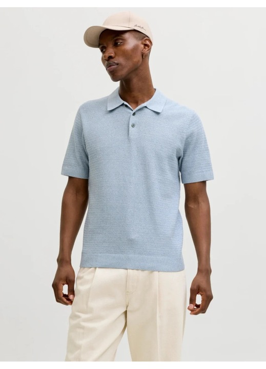 Jack & Jones, Tricou polo cu aspect tricotat, Albastru pastel