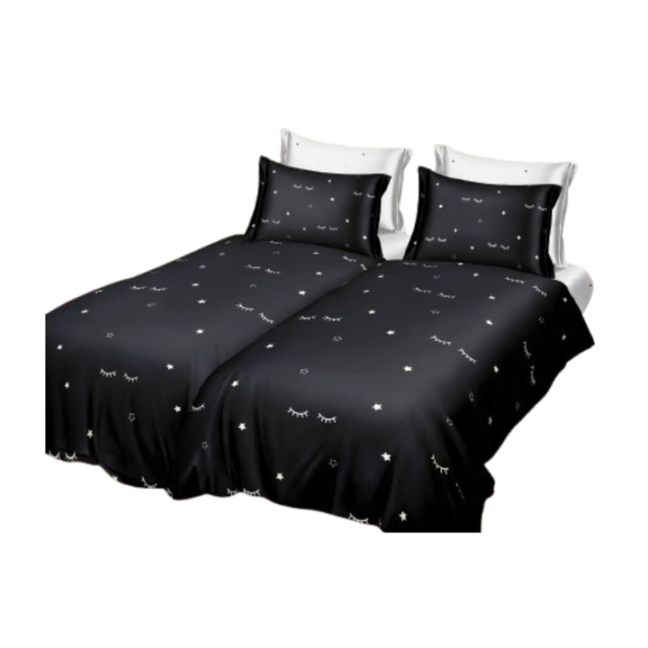 Ágynemű, 7 részes, gumírozás nélküli, 1 személyes, 160x220 cm, Fehér szemek minta