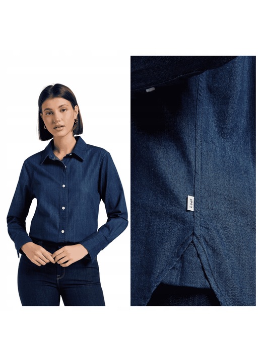 Camasa Dama, Lee, Classic Shirt, Regular Fit, Design Clasic, Maneci Lungi, Cu Guler, Cu Nasturi, Bumbac, Albastru, Albastru