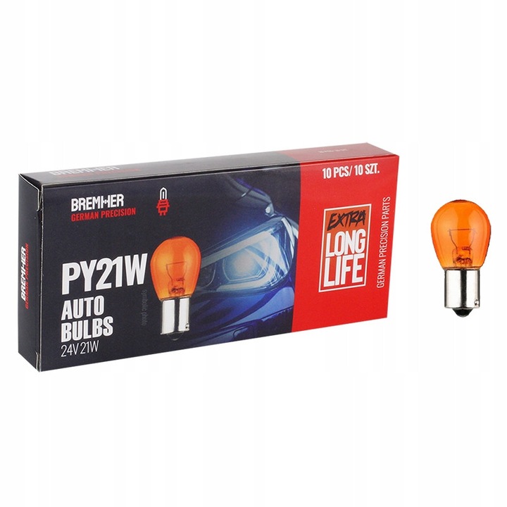Комплект 10 крушки, PY21W, 24V, 21W, Кехлибарено Оранжев, Цокъл BAU15S, Одобрение E4, H.R-3493B, Ясна Сигнална Светлина, Превъзходно Качество, Устойчивост На Вибрации, Нова Сертифицирана Част, Идеални За Камион И Автобус, Стандартен Монтаж