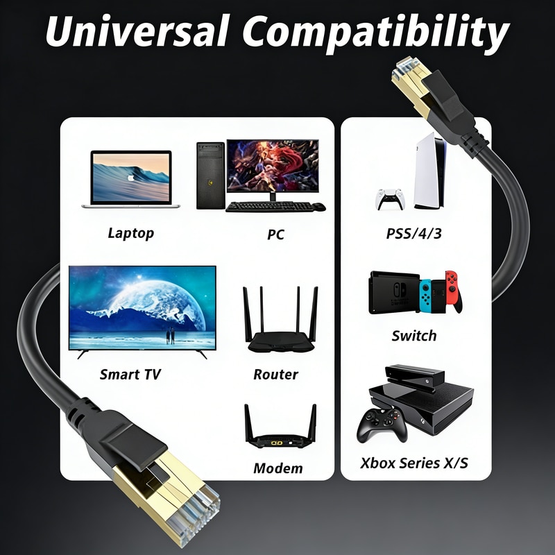 Cablul Ethernet Cat 8, 1 m, 40 Gbps, 2000 MHz, cablu Cat8 plat de mare ...