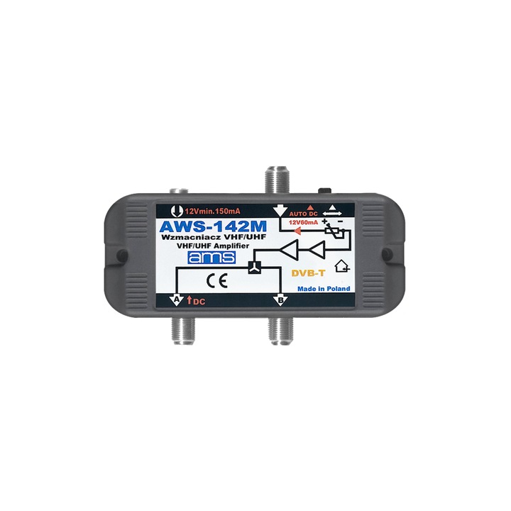 Усилвател за антена AMS AWS-142ST, 17/20 dB, 47-862 MHz, 12V