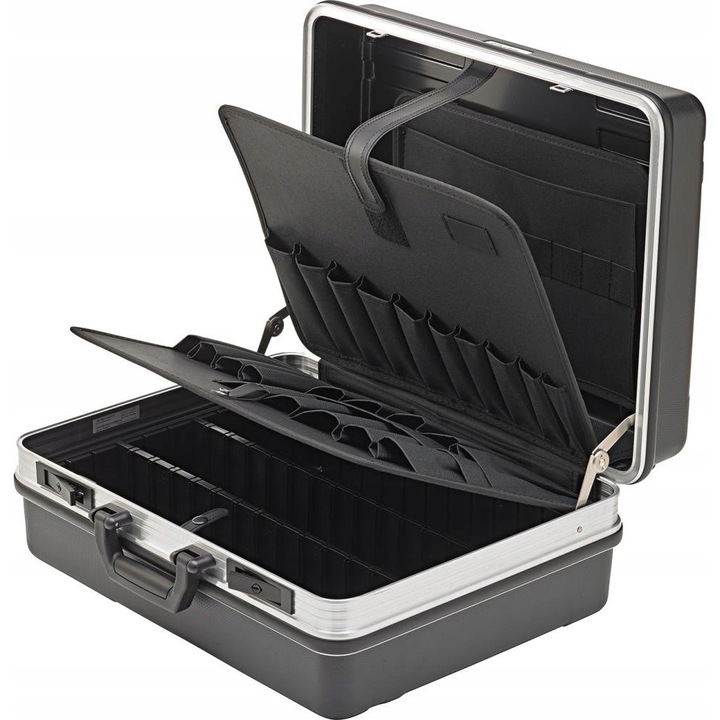 ABS szerszámkoffer 440x315x200mm, 22 rekesz, 15 zseb, készlet