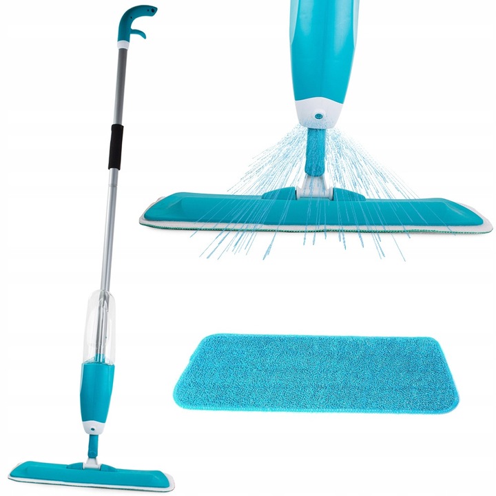 Mop Plat cu Pulverizator, Dimensiune Laveta 40x15cm, Inaltime Totala 127cm, Albastru