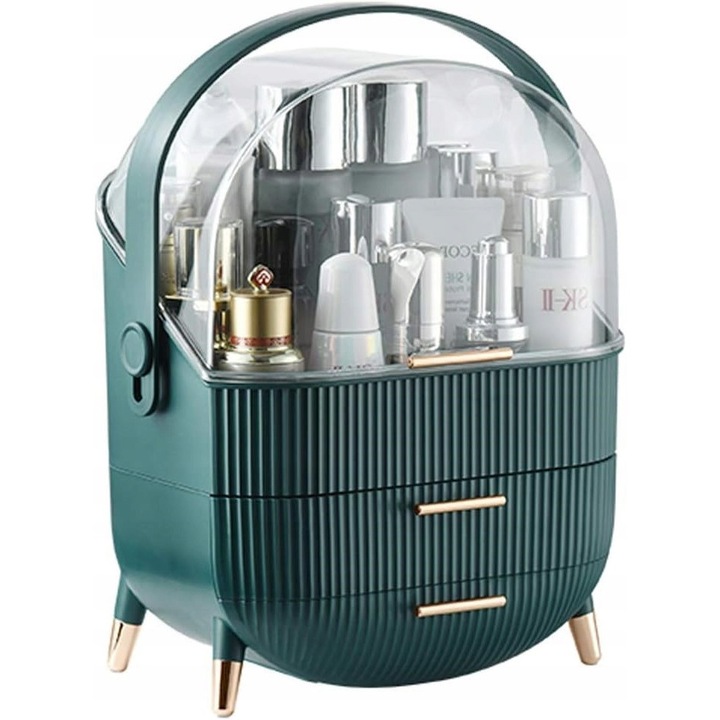 Organizator cosmetice KORBI, cu sertare, 23,3x28,6x37cm, verde