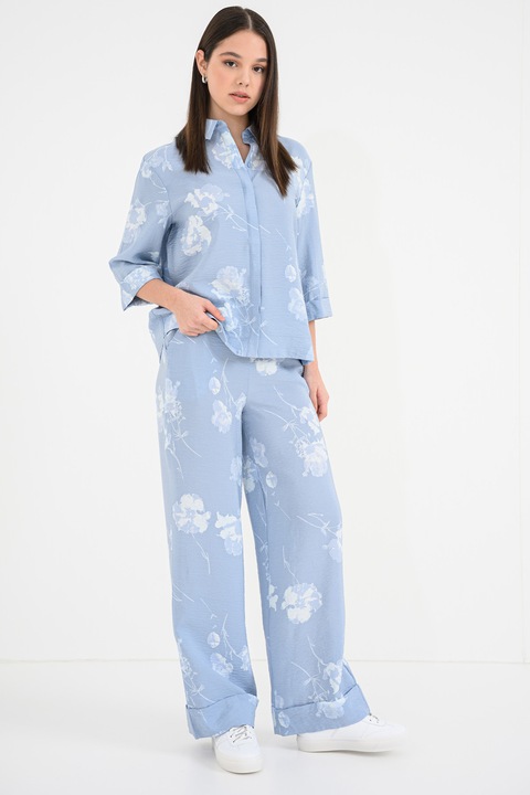 Vila, Nara bő szárú mintás nadrág, Fehér/Jégkék