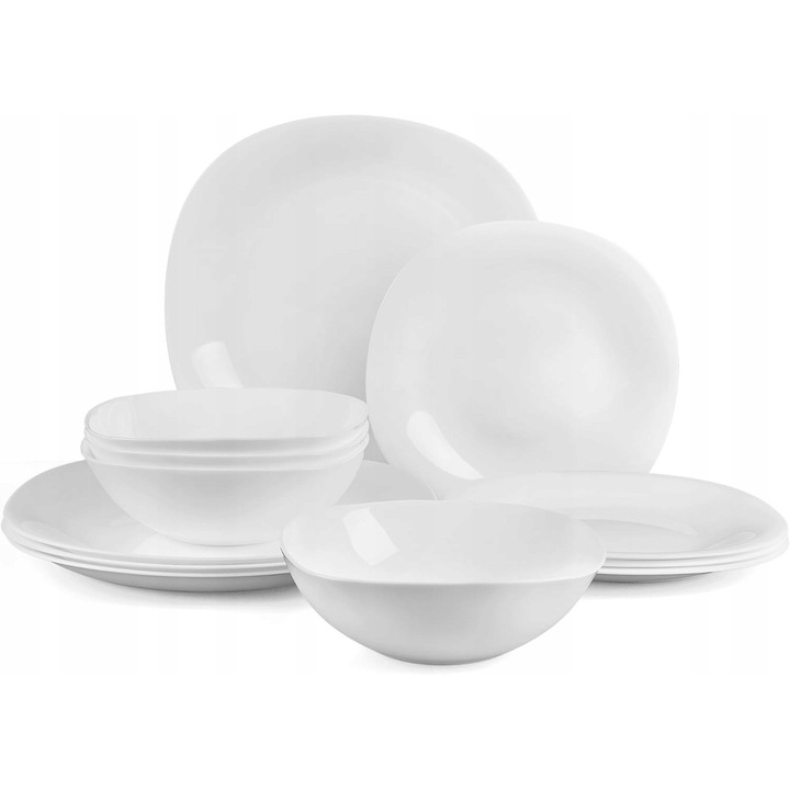 Set 12 piese servire masa, LAGLINT EVERSHINE, alb, pentru 4 persoane, sticla opal, forma patrata