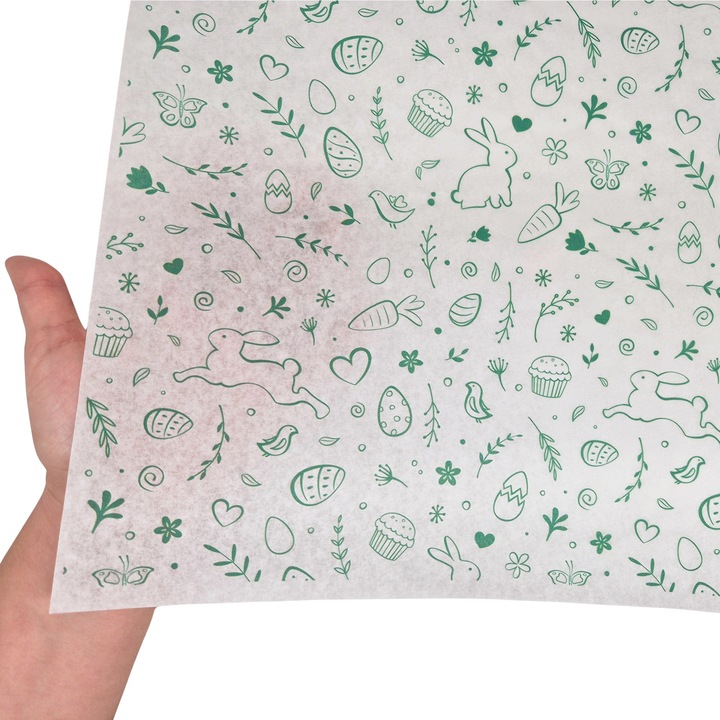 Set 200 bucati Hartie de matase model Paste Happy Bunny Party, 28g, 50 x 75cm