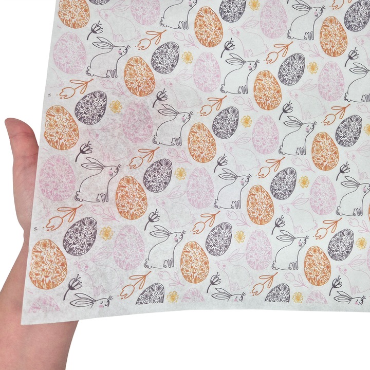 Set 200 bucati Hartie de matase model Paste Pastel Bunny Bloom, 28g, 50 x 75cm