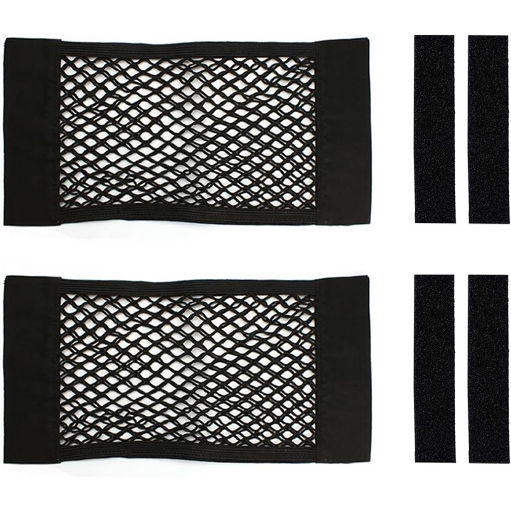 Plasa de depozitare pentru portbagaj auto, plasa de depozitare pentru provizii pentru portbagaj auto, plasa de fixare a gentii de depozitare auto, set de 2 piese, extensibila, 25x40 cm, neagra