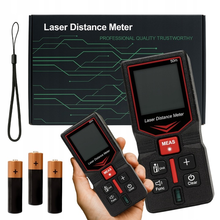 Dalmierz laser, 50m, IP54, 115x50x25mm, set complet
