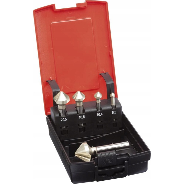 Kúpos süllyesztő DIN335 HSSE, 6 darabos, 6,3-20,5 mm méretek, hengeres szárral