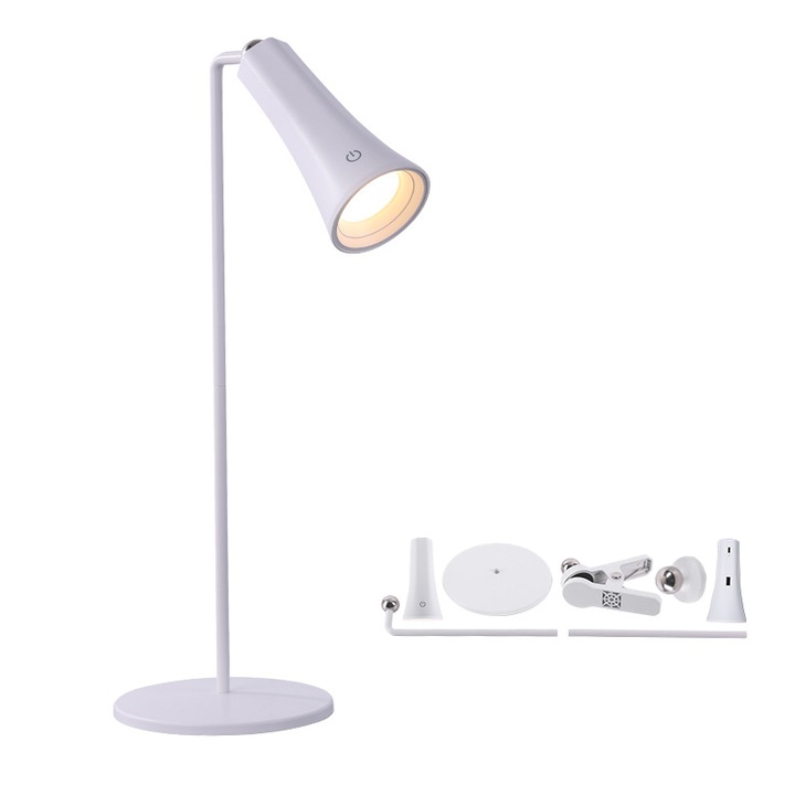 Lampa de birou, Aiorber, iluminare pe margini in trei culori, 1800 mAh, detasabila, capacitate de incarcare inversa, potrivita pentru utilizare acasa/sufragerie/birou/camera de studiu, alb