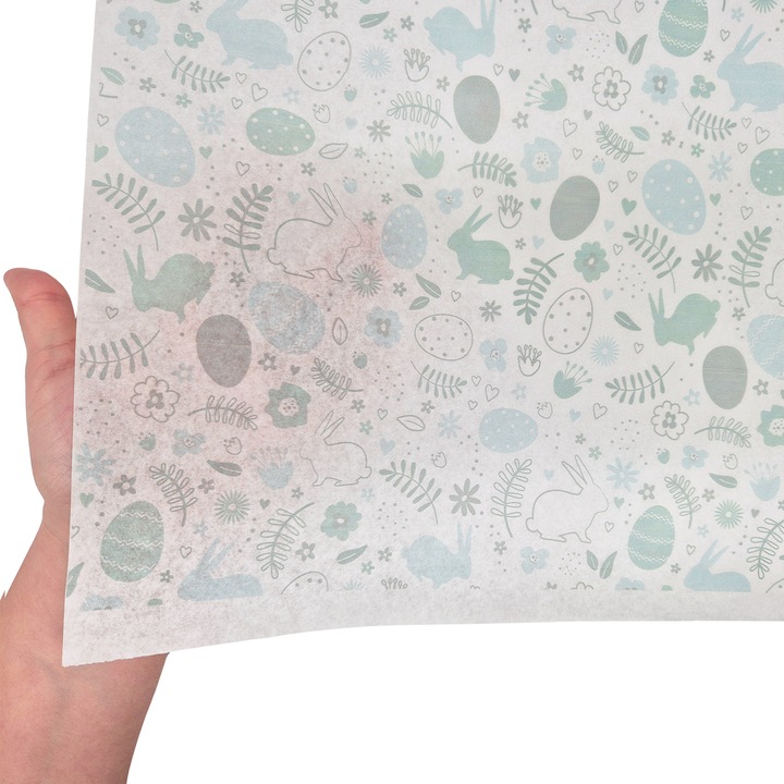 Set 500 bucati Hartie de matase model Paste Bunny & Eggs, 28g, 50 x 75cm