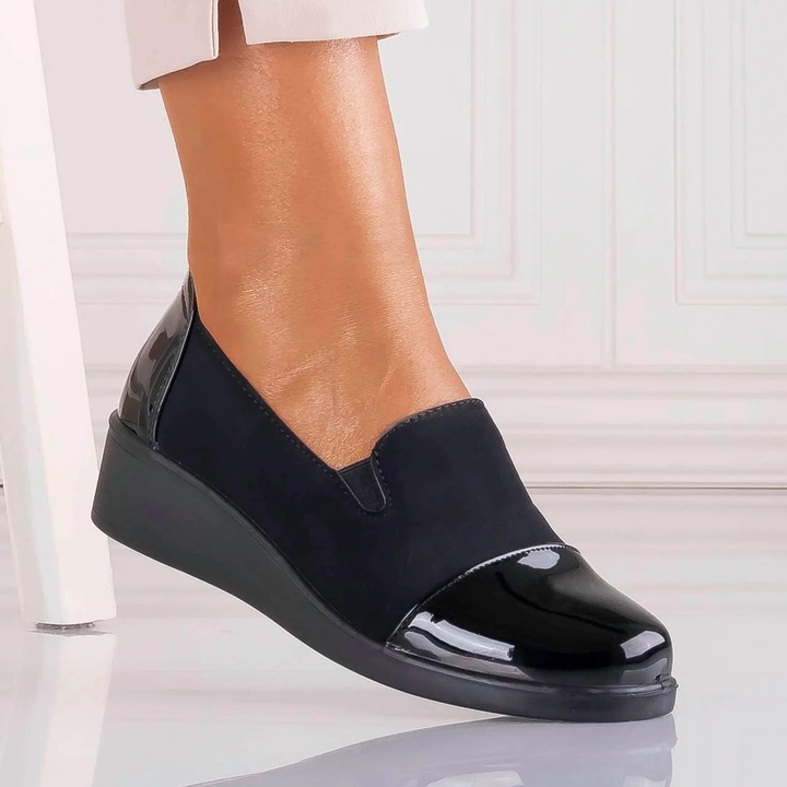 Pantofi dama cu platforma Negri din Piele Ecologica Intoarsa Eghima, Negru