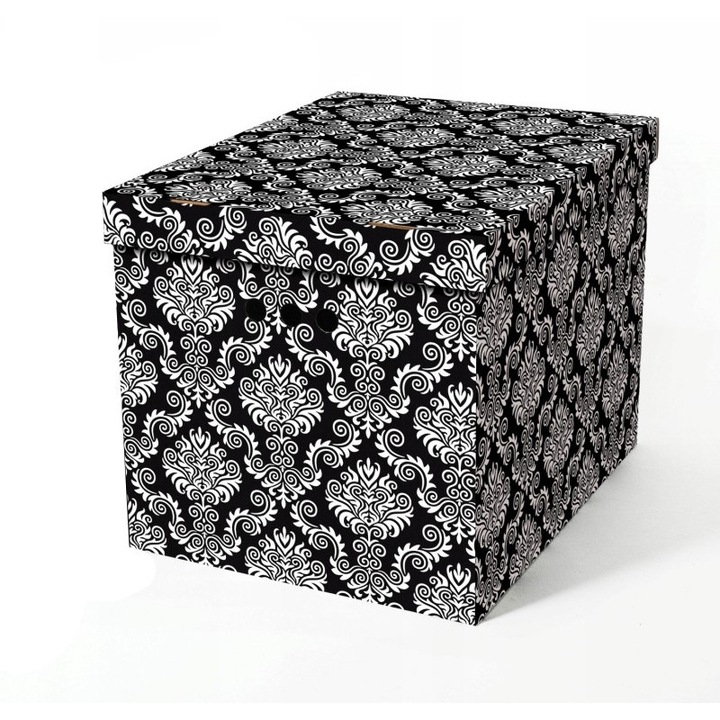 Pudełko kartonowe ozdobne dekoracyjne z nadrukiem do utrzymywania porządku Floresy czarne XL